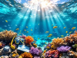 Caribbean reef snorkeling comparison: self-guided exploration with map versus guided tour with markers, tropical fish and coral